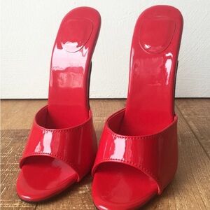 Red 7” Patent Stiletto Mules • Extreme Heels • Size 9 • Refuse To Be Usual